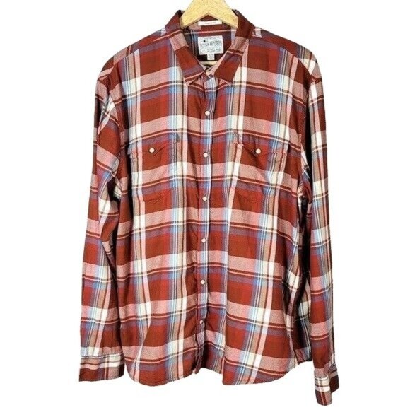 Lucky Brand Mens Pearl Snap Shirt Brown Plaid XL Classic Fit Plaid Western Style - Picture 1 of 7